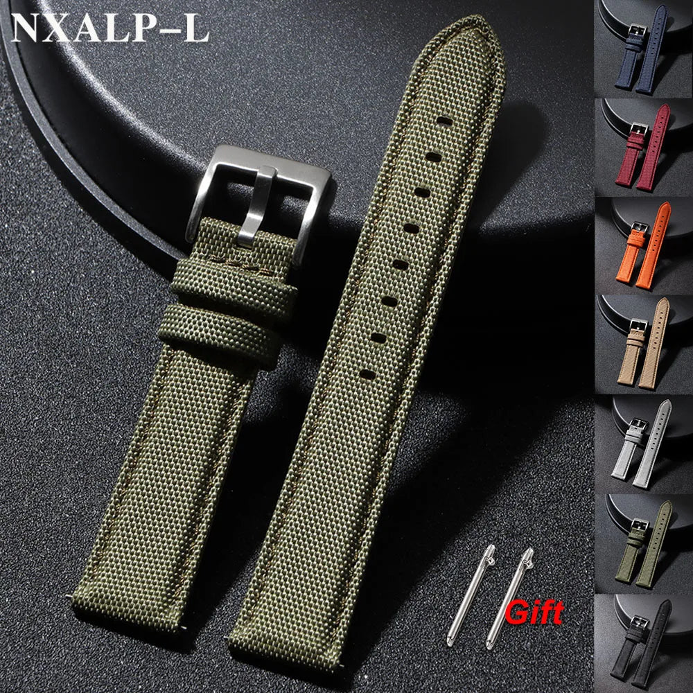 Quality Sailcloth Leather Watch Strap 20mm 22mm for Seiko for Omega Fabric Nylon Watchband Qucik Release Wristband Accessories