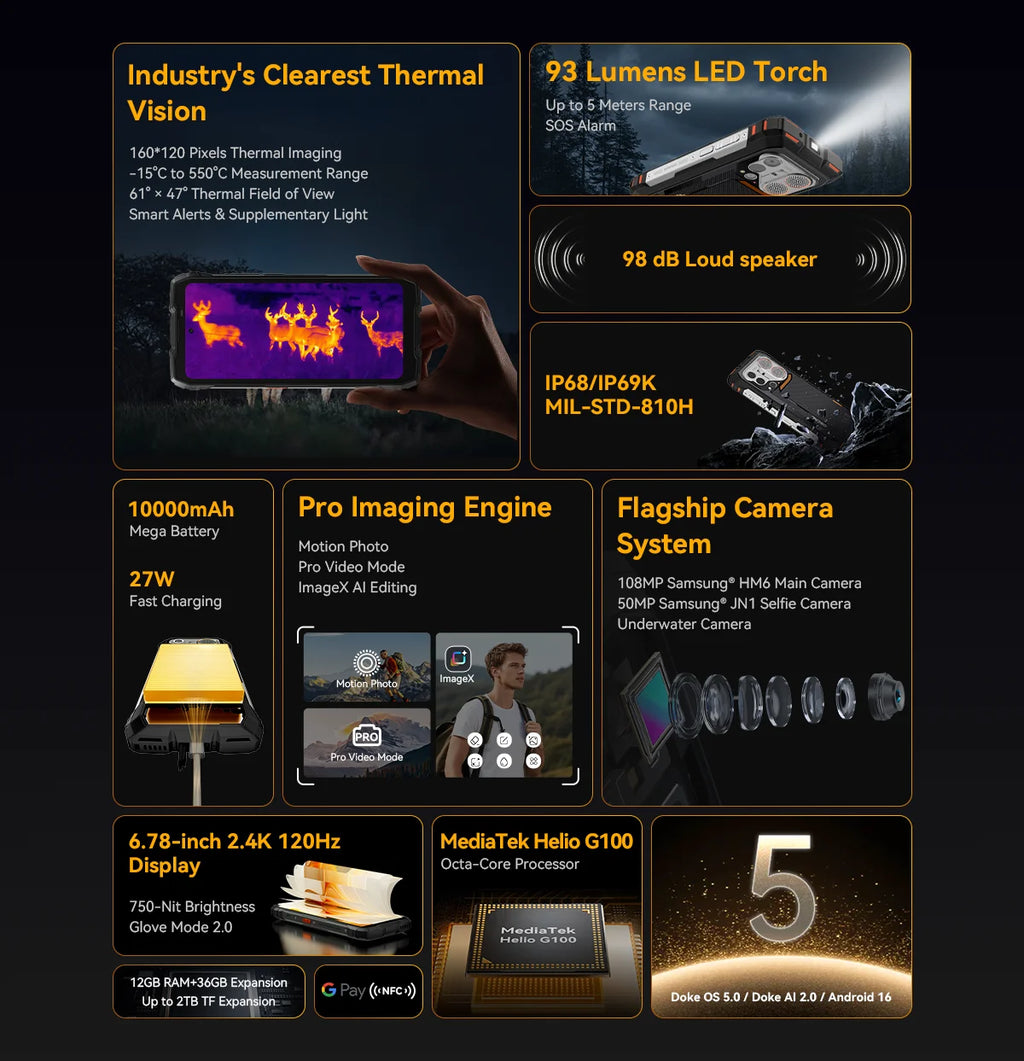 Blackview Oscal Pilot 6 Rugged Phone 6.78'' 2.4K 120Hz Display  Thermal imaging 10000mAh 12GB 256GB 4.5W 98dB Speaker Cellphone