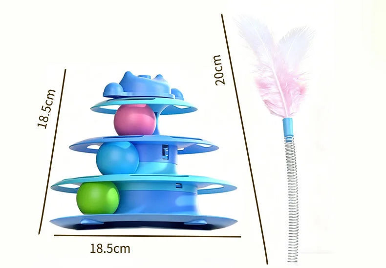 Interactive Cat Turntable Toy Feather Wand Rolling Ball Self Play Kitten Boredom Relief Indoor Pet Playing Accessory