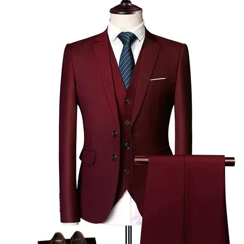 Suits For Men 3 Pieces Set Elegant Wedding  Fashion Classic Full Jackets Vest Pants Blazers Outfit 2025 Formal Costume