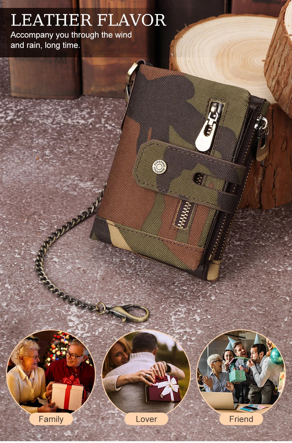 Oxford Wallet for Men RFID Blocking Credit Cards Holder Purse with Zipper Coin PurseClassic Biker Short Chain Portomonee