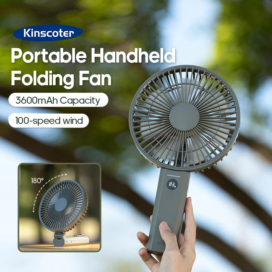 New Portable Folding Handheld Fan 3600mAh Desktop Rechargeable Fan 100-speed Wind Angle Adjustable for Home Outdoor Travel