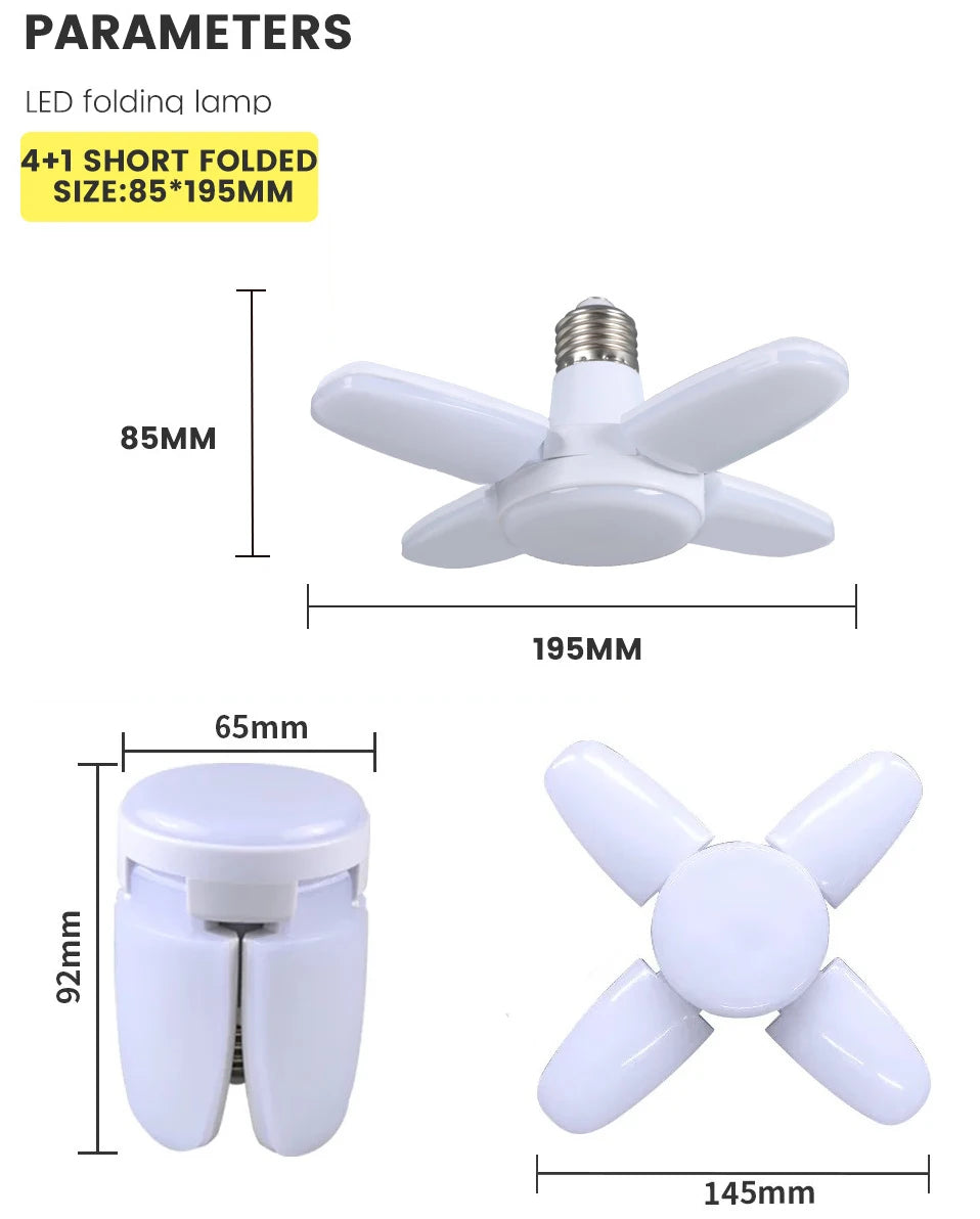 E27 Fan Shape Foldable 40LEDs Bulb AC220V/110V Deformation for Home Ceiling Lights Warehouse and Garage White Light 6500K Bulb
