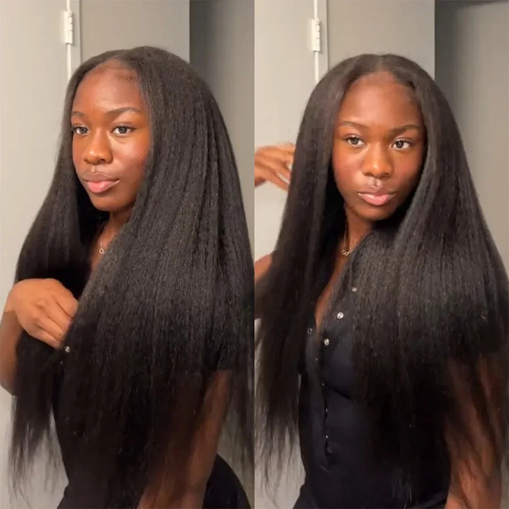 V Part Kinky Straight Wig Human Hair 220% Density 32 40 Inch V Shape Clip in Half Wigs No Leave Out No Sew In Wig Natural Color