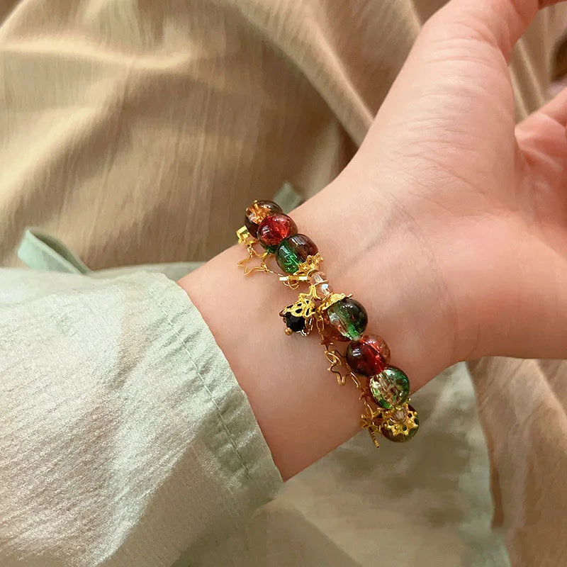 Star Bead Imitation Glass Bracelet for Girls' Christmas, Colorful and Trendy Atmosphere, High-End and Versatile Bracelet Gifts