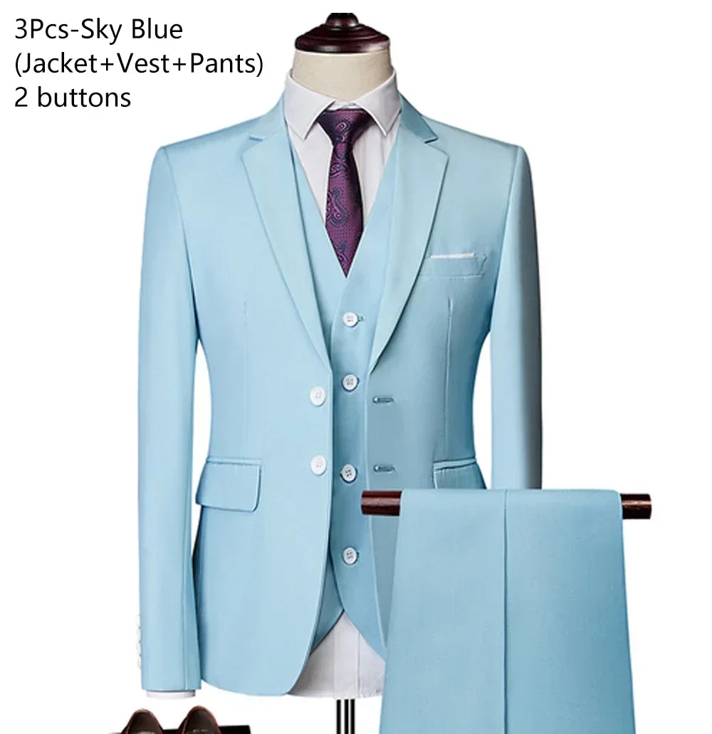 Suits For Men 3 Pieces Set Elegant Wedding  Fashion Classic Full Jackets Vest Pants Blazers Outfit 2025 Formal Costume