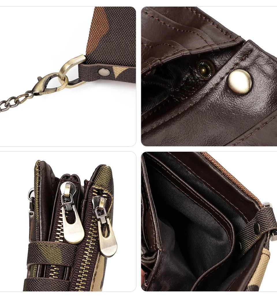 Oxford Wallet for Men RFID Blocking Credit Cards Holder Purse with Zipper Coin PurseClassic Biker Short Chain Portomonee