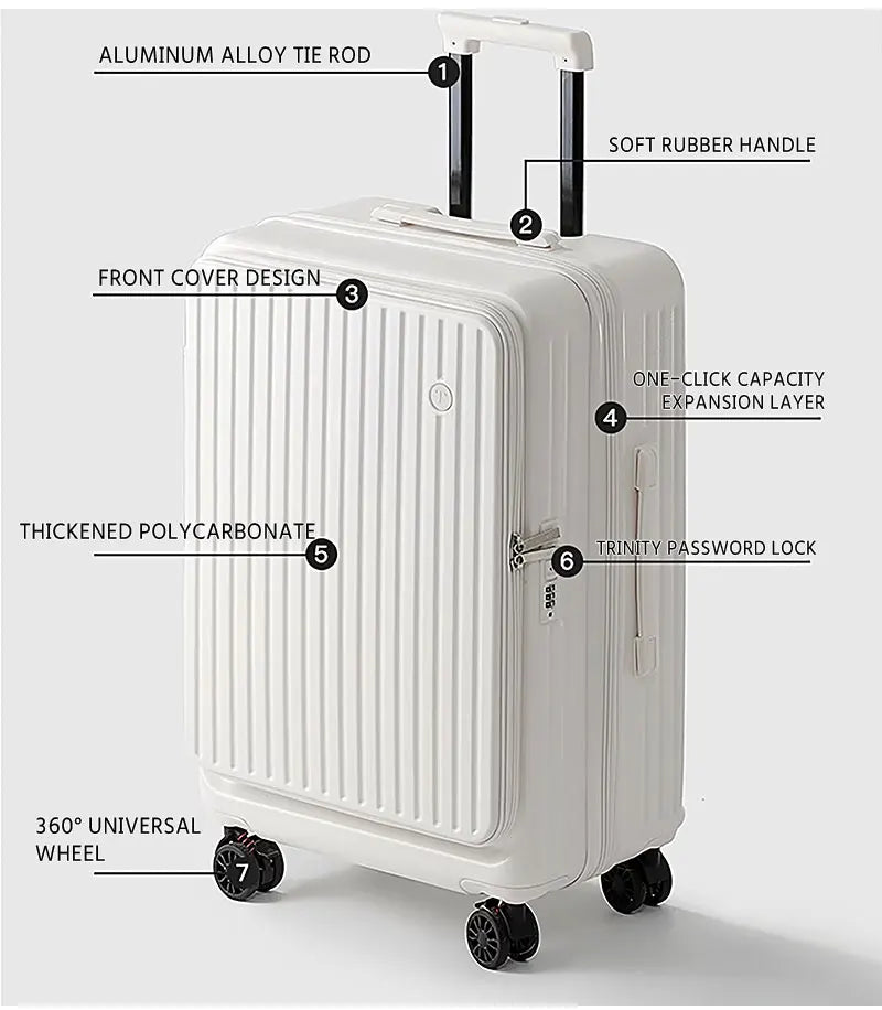 Multifunctional Front Opening Expandable Suitcase with Cup Holder Large Capacity Luggage 360° Shock Absorbing Wheels 20' 24' 28'