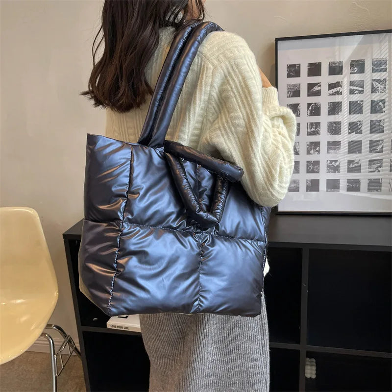 Yogodlns Large Capacity Underarm Bag Fashion Quilted Women Shoulder Bag Designer Space Padded Cotton Handbag Luxury Shopper Tote