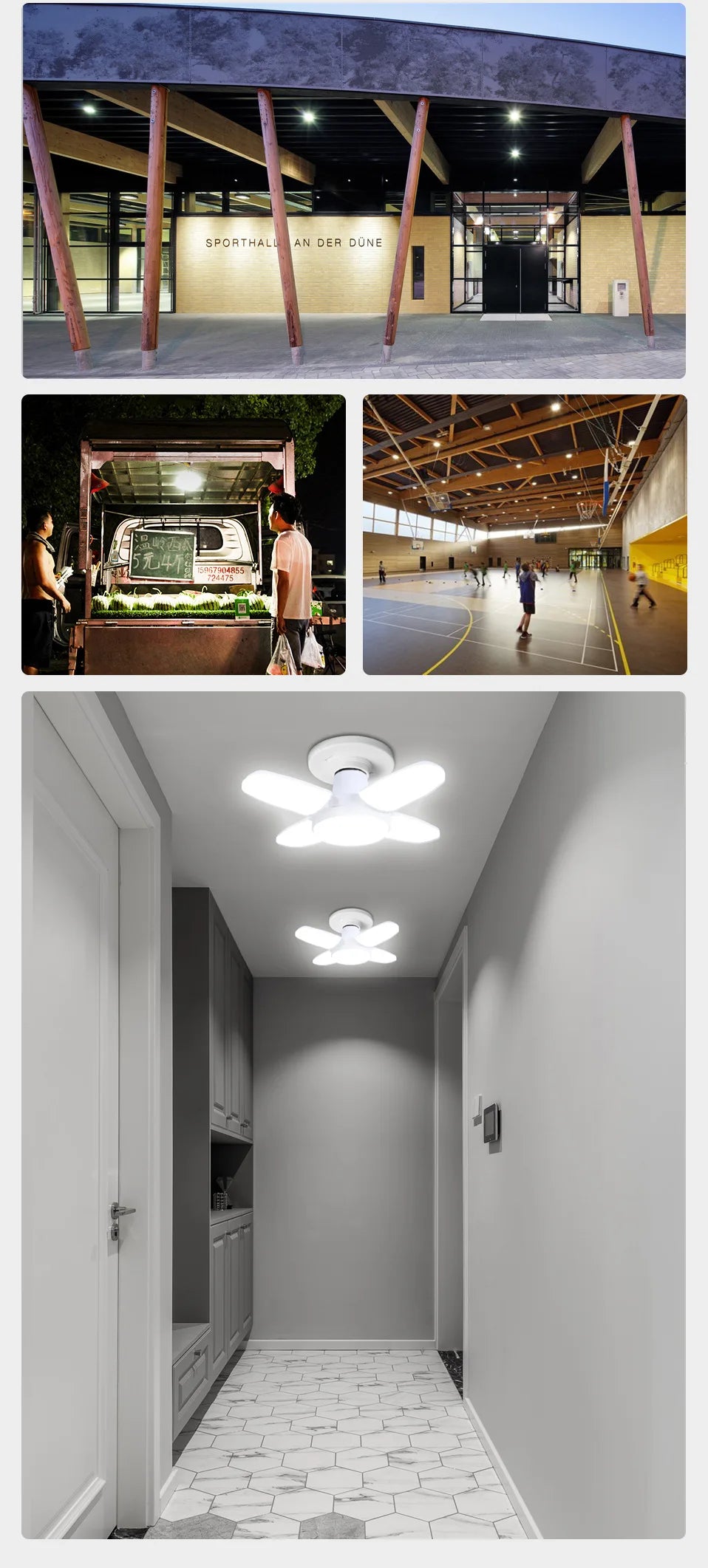 E27 Fan Shape Foldable 40LEDs Bulb AC220V/110V Deformation for Home Ceiling Lights Warehouse and Garage White Light 6500K Bulb