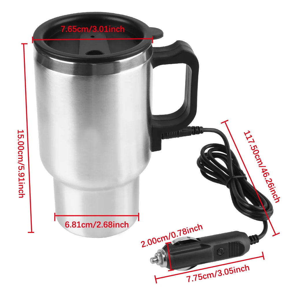 Car Electric Heating Cup Stainless Steel Camping Travel Kettle Vehicle Heating Cup Water Coffee Milk Thermal Mug 12V 450ml/300ml