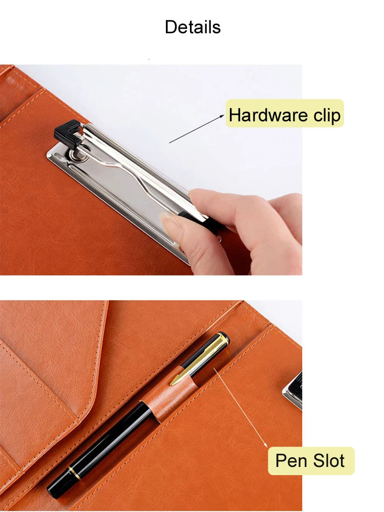 A5/B5 Leather Padfolio Executive Clipboard Document Holder Flip Design with Card Slots ID Window for Business Contract Signing