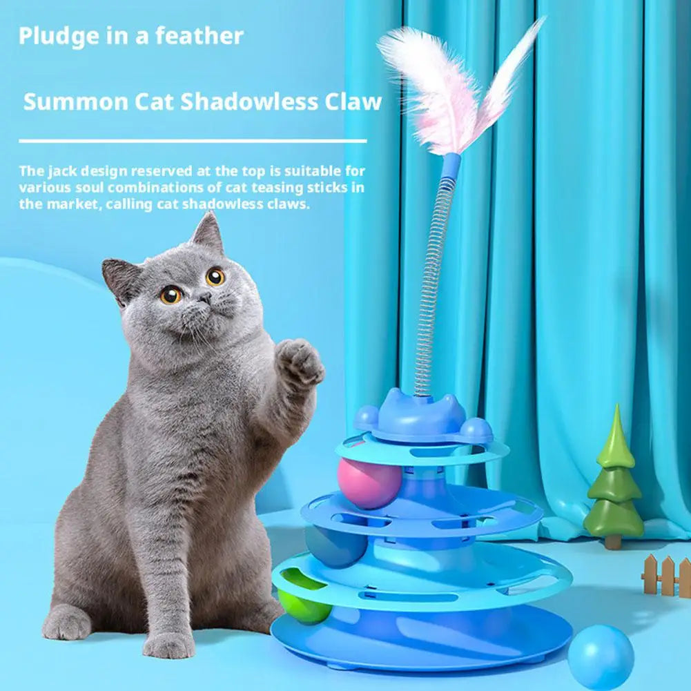 Three-layer Rotating Tower with Ball Pattern Feather Cat Toy Indoor Cat Interactive Fun&Christmas New Year Pet Toys