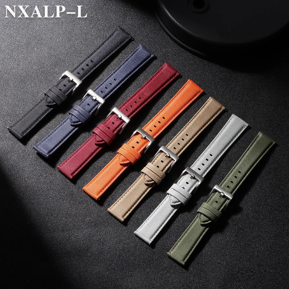 Quality Sailcloth Leather Watch Strap 20mm 22mm for Seiko for Omega Fabric Nylon Watchband Qucik Release Wristband Accessories