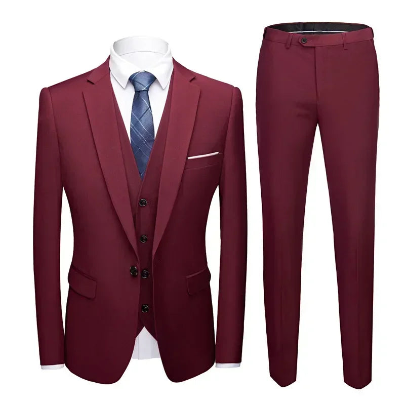 Suits For Men 3 Pieces Set Elegant Wedding  Fashion Classic Full Jackets Vest Pants Blazers Outfit 2025 Formal Costume