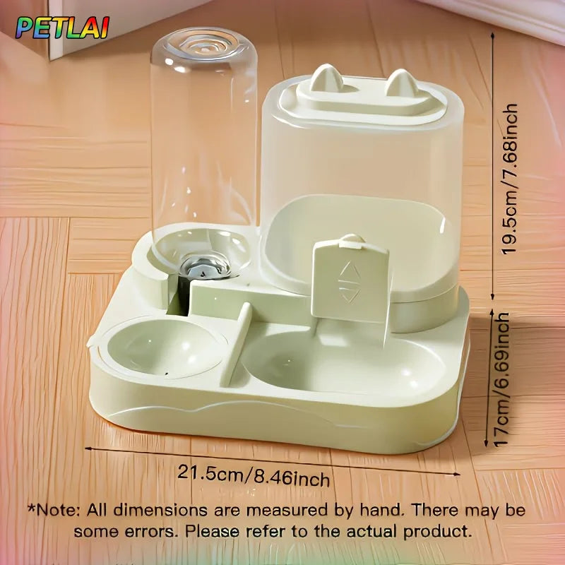 Pet drinking and feeding unit separates dry and wet food made of durable plastic with transparent design without battery for cat