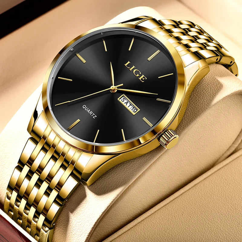 LIGE Fashion Retro Diamond Dial Casual Watches Round Stainless Steel Waterproof Luminous Clock Quartz Wristwatch for Women Gift