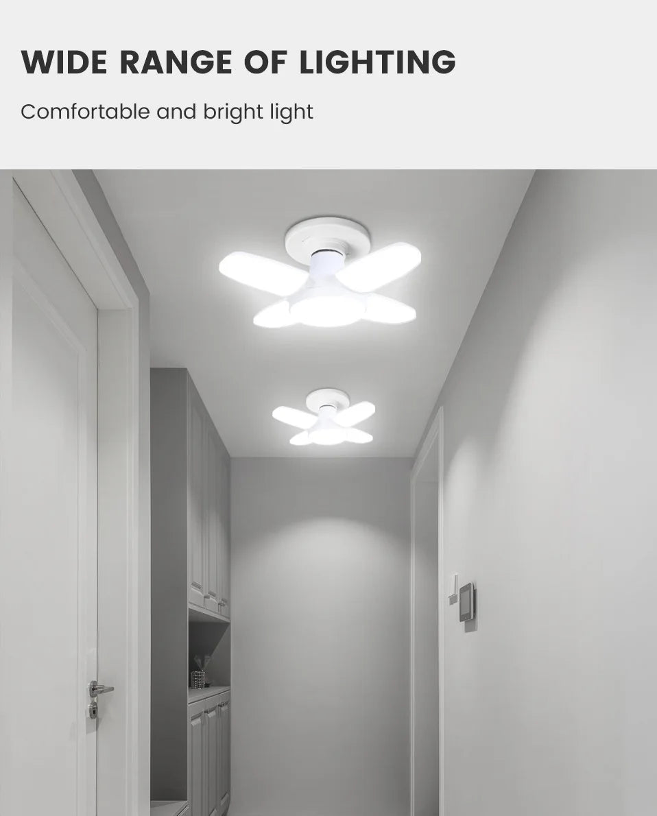 E27 Fan Shape Foldable 40LEDs Bulb AC220V/110V Deformation for Home Ceiling Lights Warehouse and Garage White Light 6500K Bulb