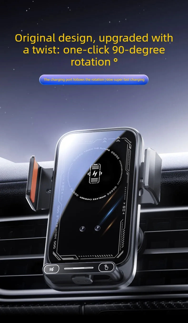 2026 New Upgraded 15W Qi FCC ROHS Car Phone Charger Holder Auto Induction One Key Release 360 Rotating for Dashboard Windshield