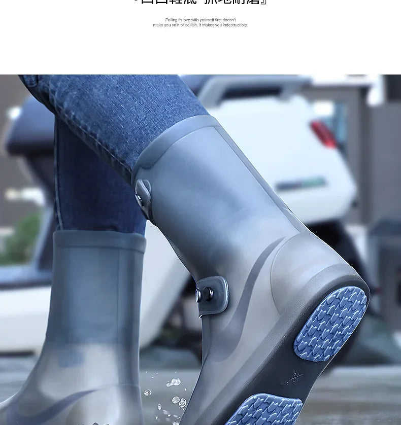 Waterproof Shoe Cover Silicone High Top Rain Boots Cover Non-slip Shoes Protector Outdoor Reusable Thickened Footwear WaterShoes