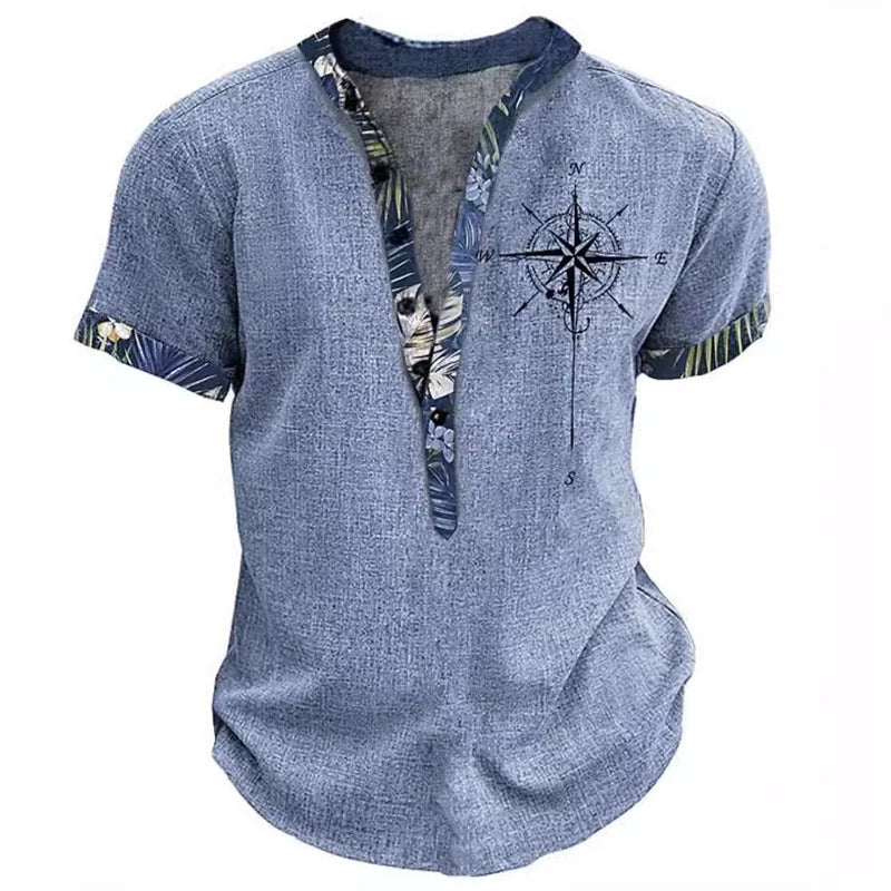 Summer 3D Printed Henry Short Sleeve Shirt Men's Fashion Street Clothing Button Short Sleeve Men's Top