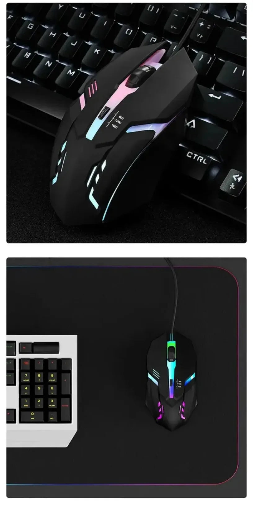USB LED Colorful Luminous Button Gaming Mouse Wired Mouse For PC Gamer Computer Desktop Laptop Mice DPI1200 RGB Ergonomic Mouse