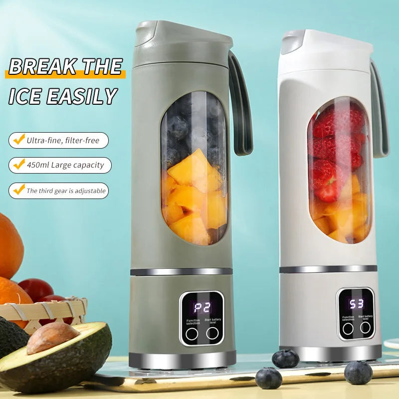 Outdoor portable juicer cup, rechargeable mini juicer, portable juicer, fruit and vegetable juicer with LED display