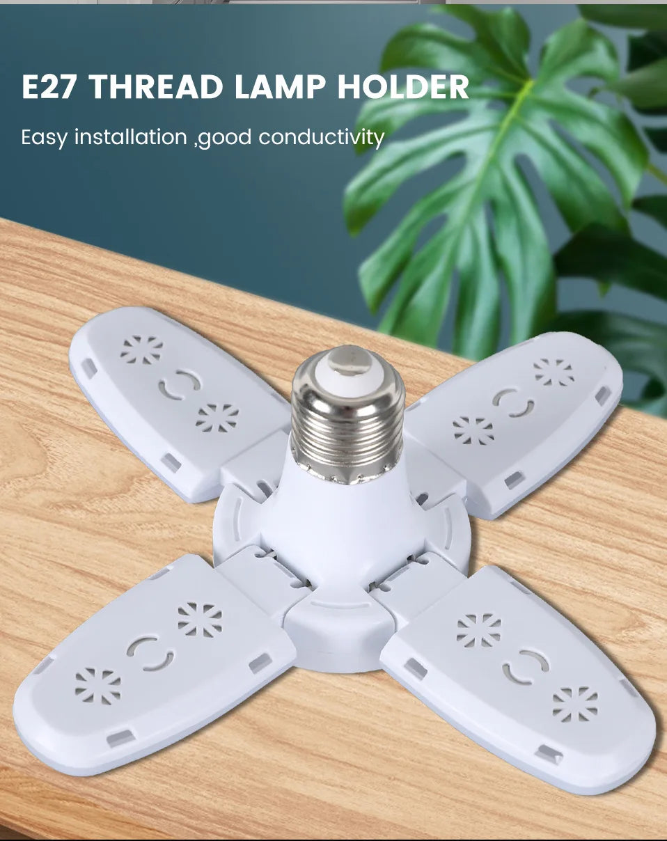 E27 Fan Shape Foldable 40LEDs Bulb AC220V/110V Deformation for Home Ceiling Lights Warehouse and Garage White Light 6500K Bulb