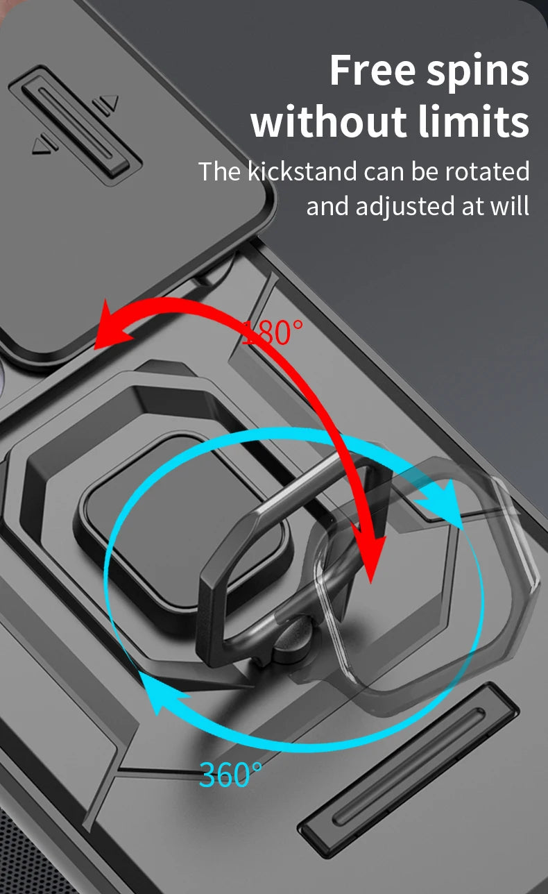 For Xiaomi Redmi 15 4G 171mm Case Slide Camera Protect Phone Case For Redmy 15 Redmi15 4G Magnetic Ring Holder Armor Back Cover