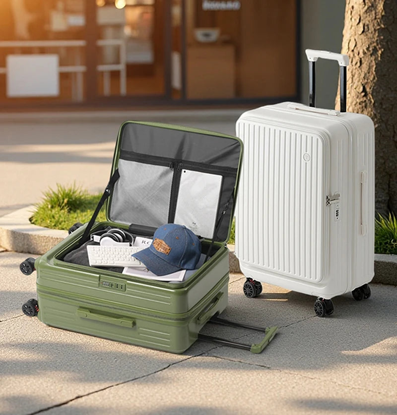 Multifunctional Front Opening Expandable Suitcase with Cup Holder Large Capacity Luggage 360° Shock Absorbing Wheels 20' 24' 28'