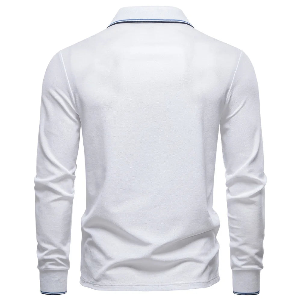 2025 Autumn New Men's Deer Embroidery Cotton Rich Blend Breathable Polo Shirts Long Sleeve Social Business Golf Polo Shirts Male