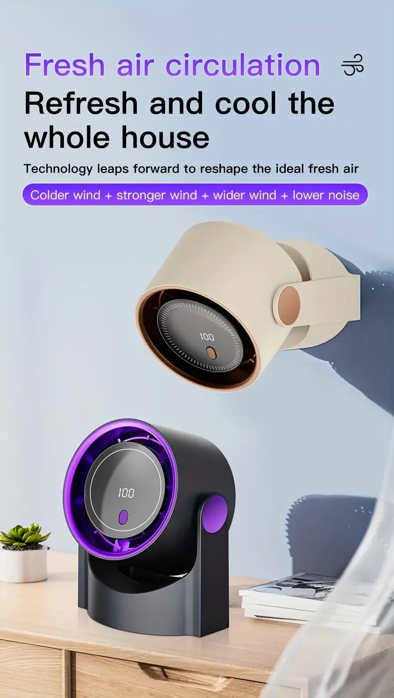 Portable Air Circulator Fan 1200mAh Desktop Rechargeable Fan 100-speed Wind Angle Adjustable for Home Outdoor Travel with Timing