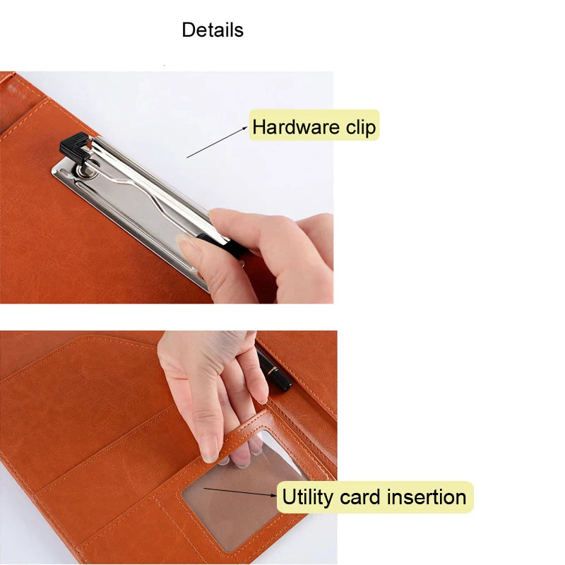 A5/B5 Leather Padfolio Executive Clipboard Document Holder Flip Design with Card Slots ID Window for Business Contract Signing