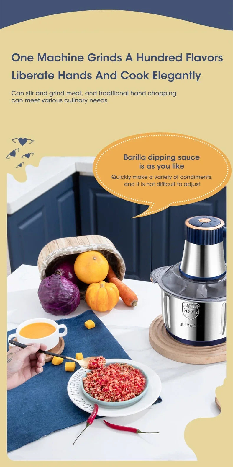 5L EU Electric Food Grinder Multifunctional Vegetable Chopper Blender Large Capacity Meat Mincer for Household Cooking