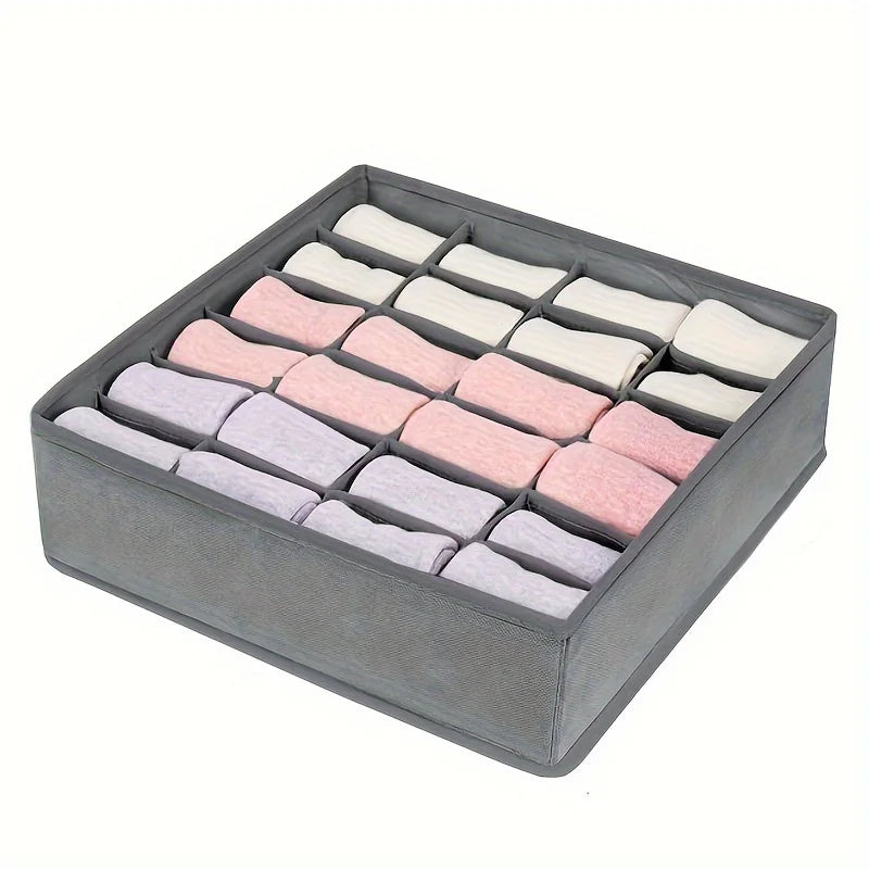 Foldable Fabric Storage Box with 24 Compartments Stackable Organizer for Socks Ties Underwear Space-Saving Drawer Divider