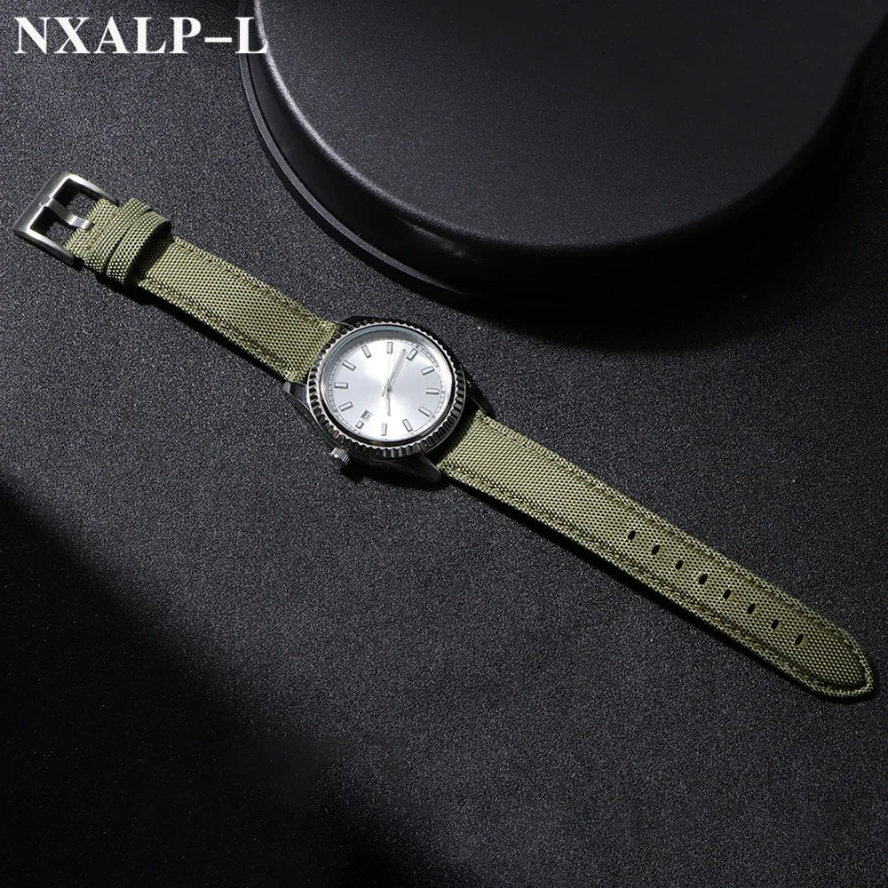 Quality Sailcloth Leather Watch Strap 20mm 22mm for Seiko for Omega Fabric Nylon Watchband Qucik Release Wristband Accessories