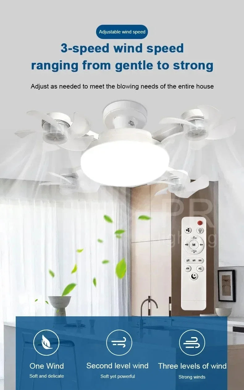 Remote Control Dimmable LED Fan Light E27 Ceiling Fan with Light 3Color Eye Protection Strobe Free Bedroom Kitchen Garage Office