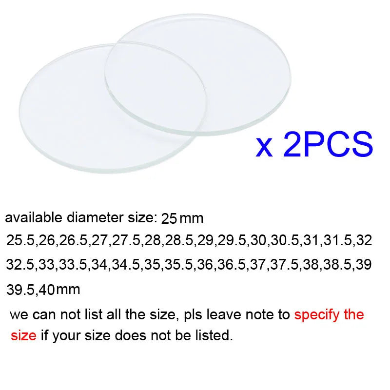 2pcs 3mm Thick Watch Crystal Mineral Glass Mirror Watch Parts 25mm - 40mm Diameter Round Watch Glass Watch Repair Tools