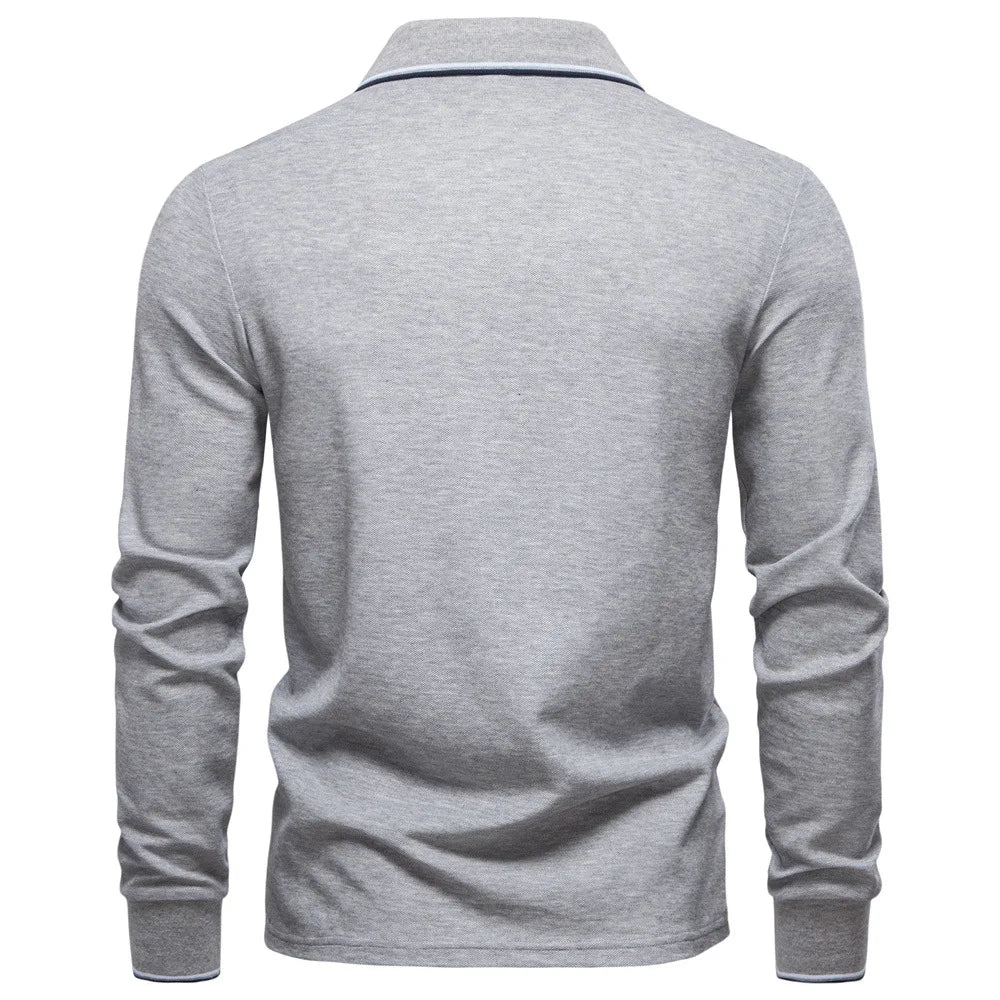 2025 Autumn New Men's Deer Embroidery Cotton Rich Blend Breathable Polo Shirts Long Sleeve Social Business Golf Polo Shirts Male