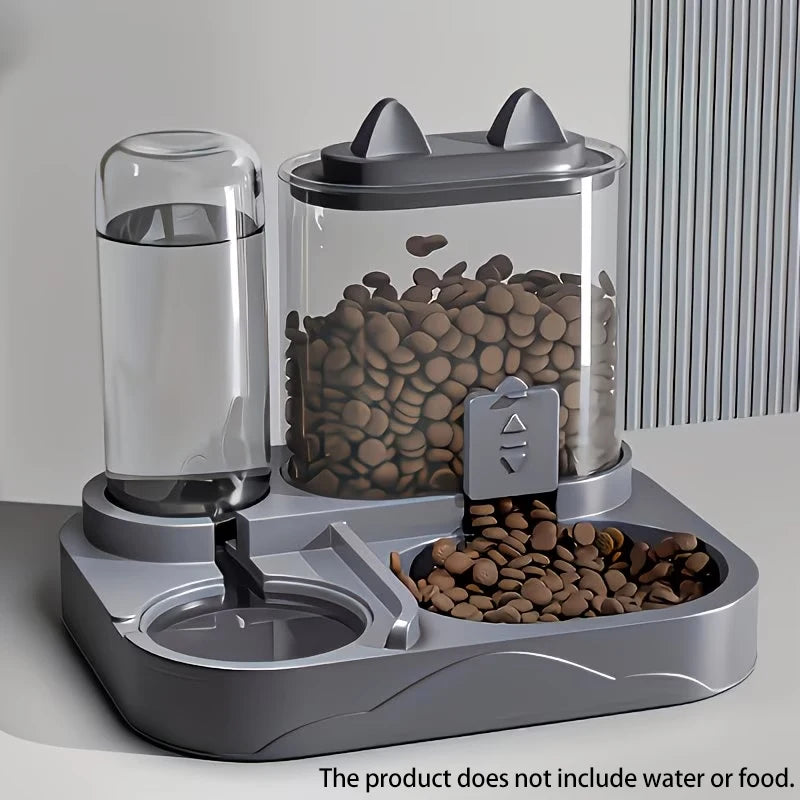 Pet drinking and feeding unit separates dry and wet food made of durable plastic with transparent design without battery for cat