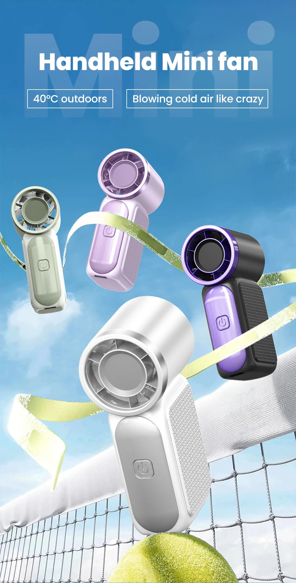 Portable Handheld Mini Fan Maximum Wind Speed 10m/s Folding Desktop 5speed Built in AI Chip Adjustment Fan Type-C Ports Charging