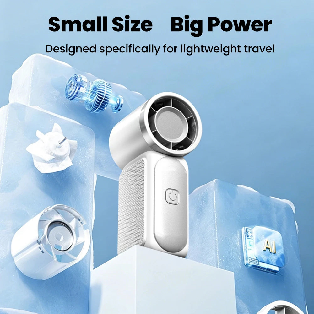 Portable Handheld Mini Fan Maximum Wind Speed 10m/s Folding Desktop 5speed Built in AI Chip Adjustment Fan Type-C Ports Charging