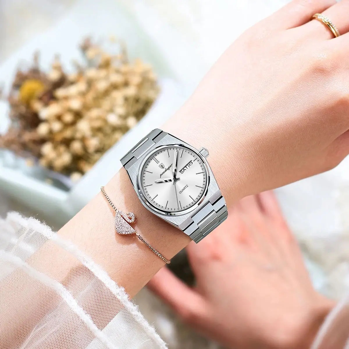 POEDAGAR Exquisite Watches For Women Waterproof Luminous Date Week Ladies Watch Stainless Steel Luxury Woman's Quartz Wristwatch