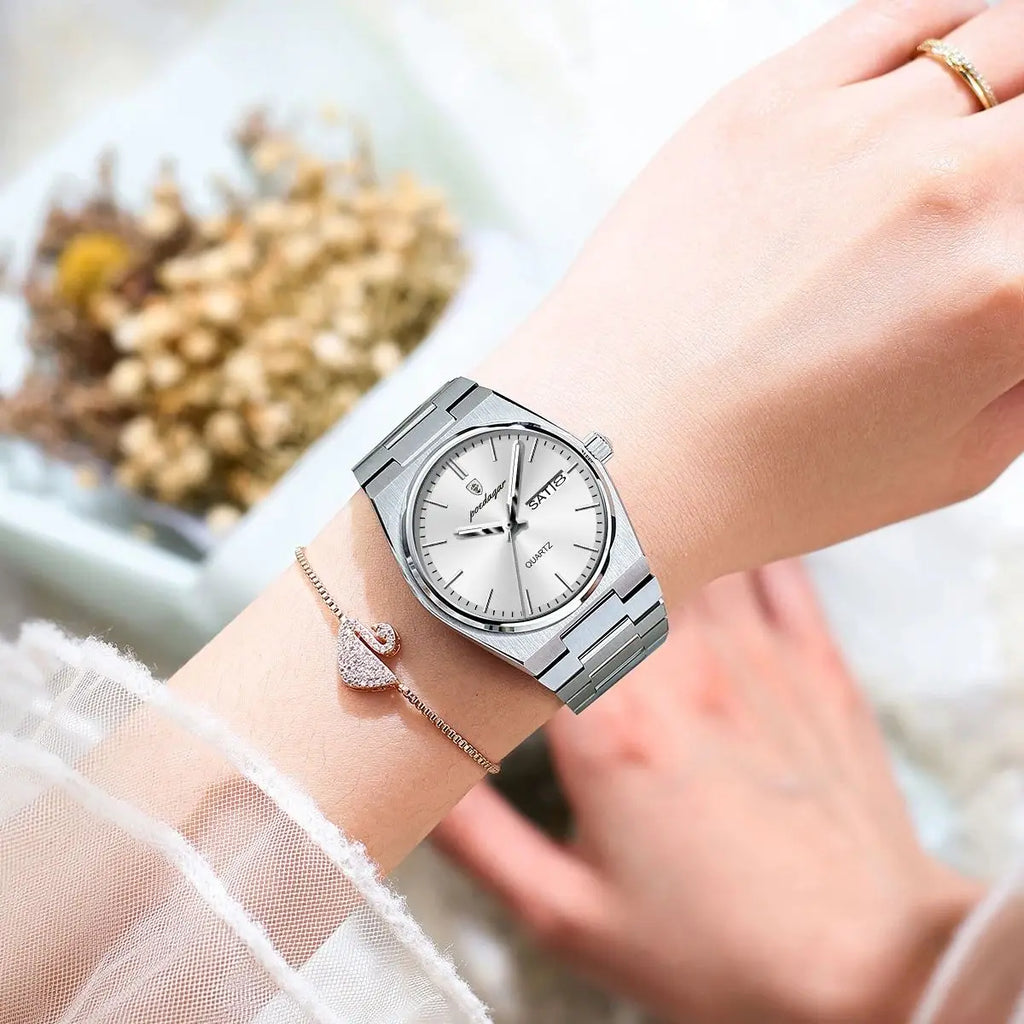 POEDAGAR Exquisite Watches For Women Waterproof Luminous Date Week Ladies Watch Stainless Steel Luxury Woman's Quartz Wristwatch