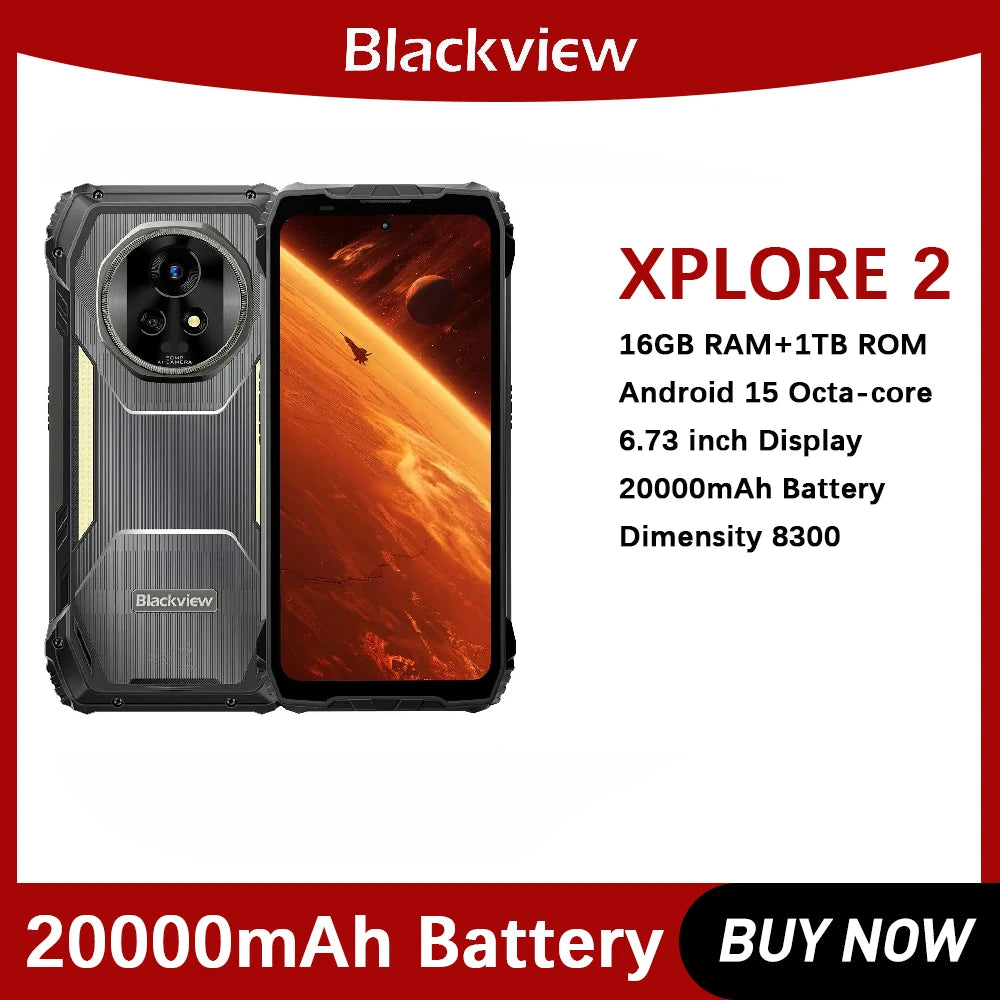 Blackview Rugged Phone XPLORE 2 16GB+1TB 6.73” AMOLED Display  Android 15 Dimensity 8300 MT6897 Octa Core 5G NFC Smartphone