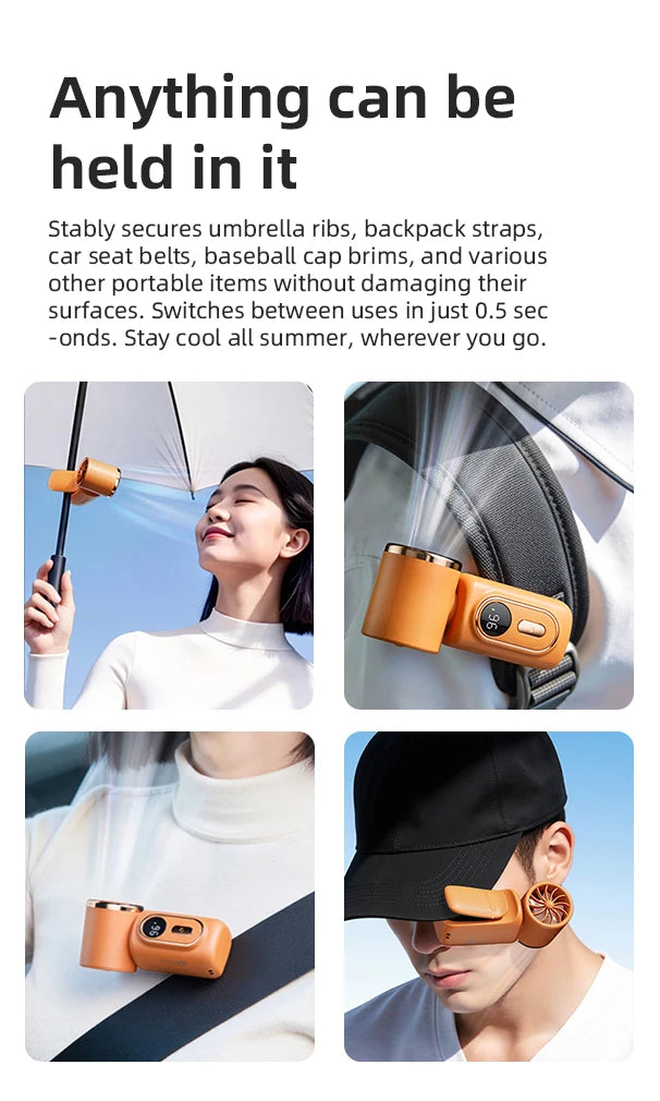 Portable Mini Fan Handheld Small Fan 5 Speed 3000mAh USB Rechargeable LED Display 180° Rotatable Clip Cooling Turbo Fans