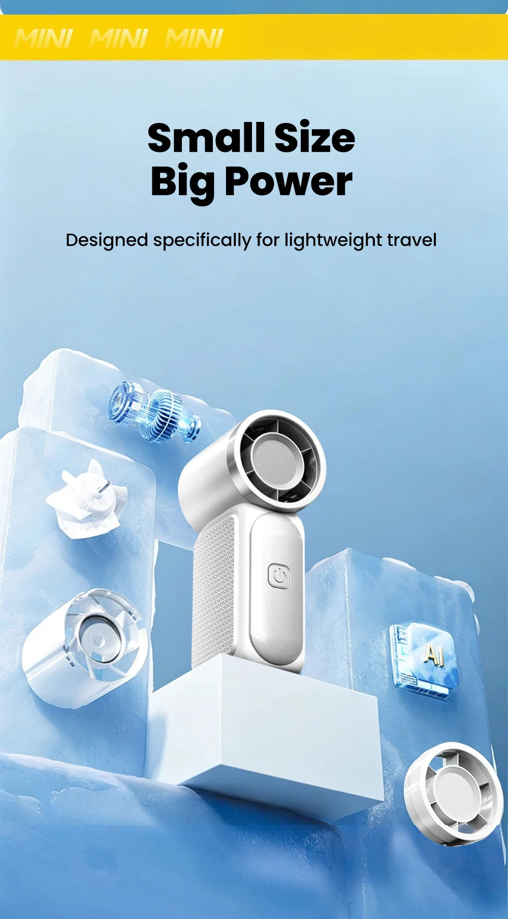 Portable Handheld Mini Fan Maximum Wind Speed 10m/s Folding Desktop 5speed Built in AI Chip Adjustment Fan Type-C Ports Charging