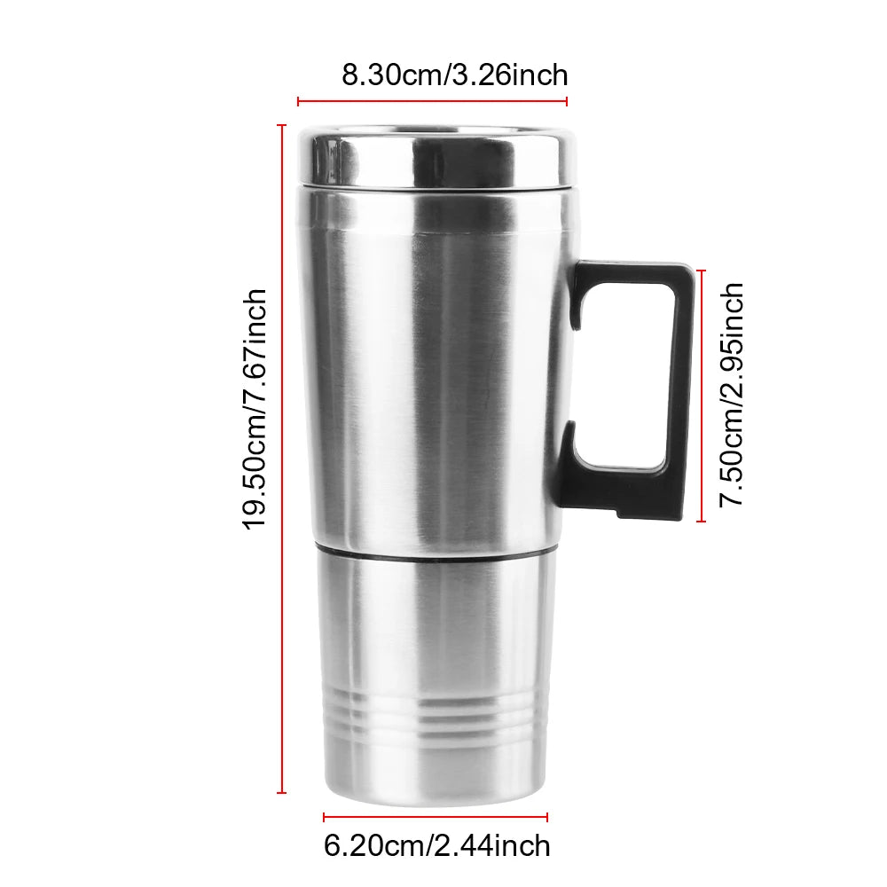 Car Electric Heating Cup Stainless Steel Camping Travel Kettle Vehicle Heating Cup Water Coffee Milk Thermal Mug 12V 450ml/300ml