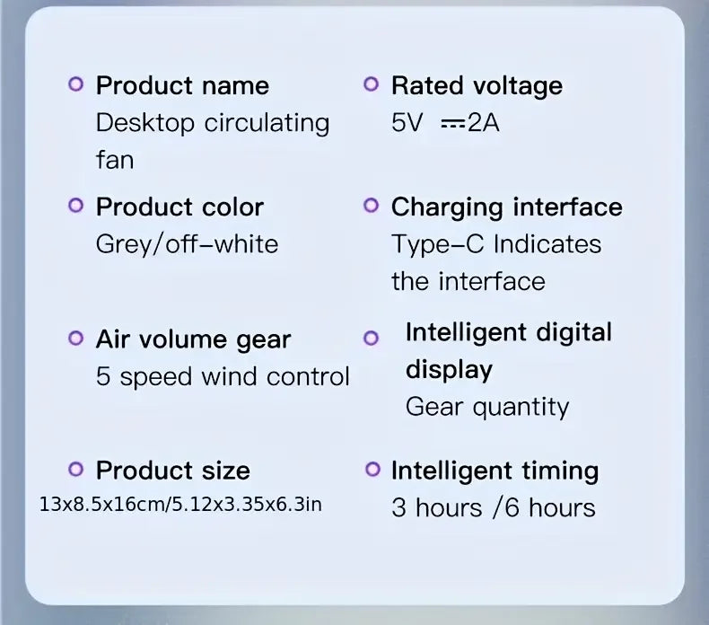 Portable Air Circulator Fan 1200mAh Desktop Rechargeable Fan 100-speed Wind Angle Adjustable for Home Outdoor Travel with Timing