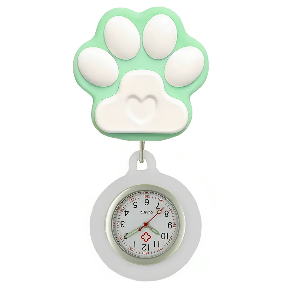 Colourful Retractable Badge Reel Nurse Doctor Lovely Cat Claw Footprints Pocket Watches medical hospital Gift Watch for women